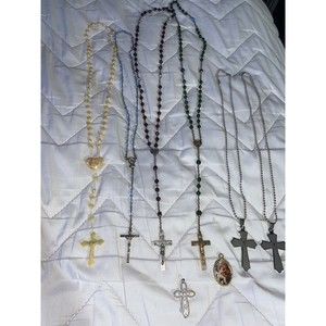 Cross Rosary / Cross Pendant 925 Sterling Silver, Created Opal & Cubic Zirconia